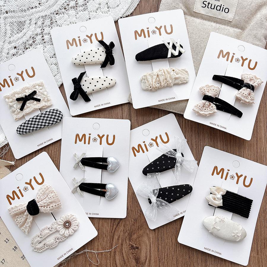 Elegant Simple Lace Bow Baby Hair Clips Fashion Korean Style Girls Students Hairpin Headwear Black White Kids Accessories