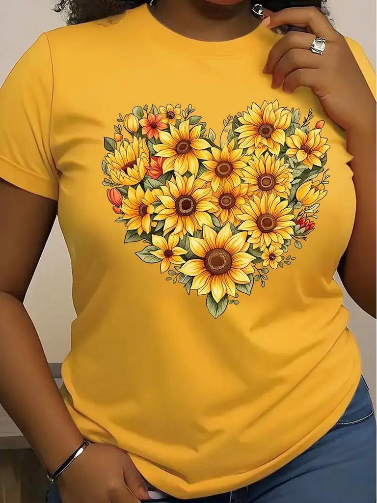 European and American Women's Yellow Short-Sleeved Top with Picture Design