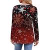Damenmode, lässig, weihnachtlich bedruckt, Rundhalsausschnitt, plissiert, Langarm-T-Shirt