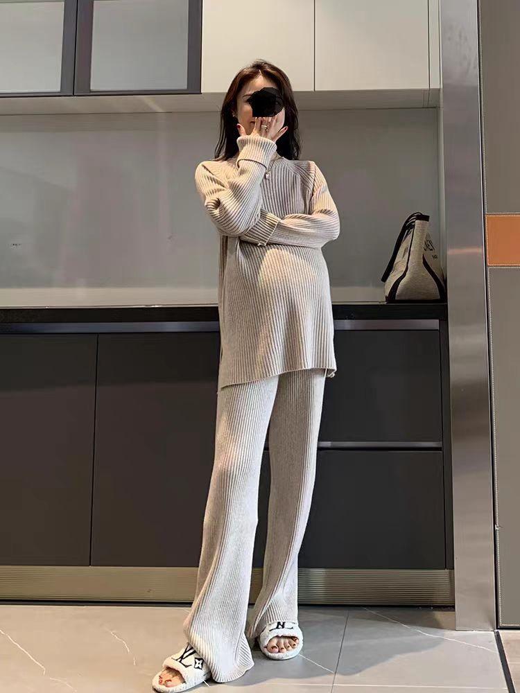 2025 Herbst/Winter Koreanischer Retro Warmer Pullover & Gestrickte Weitbeinige Hose Zweiteiliges Set