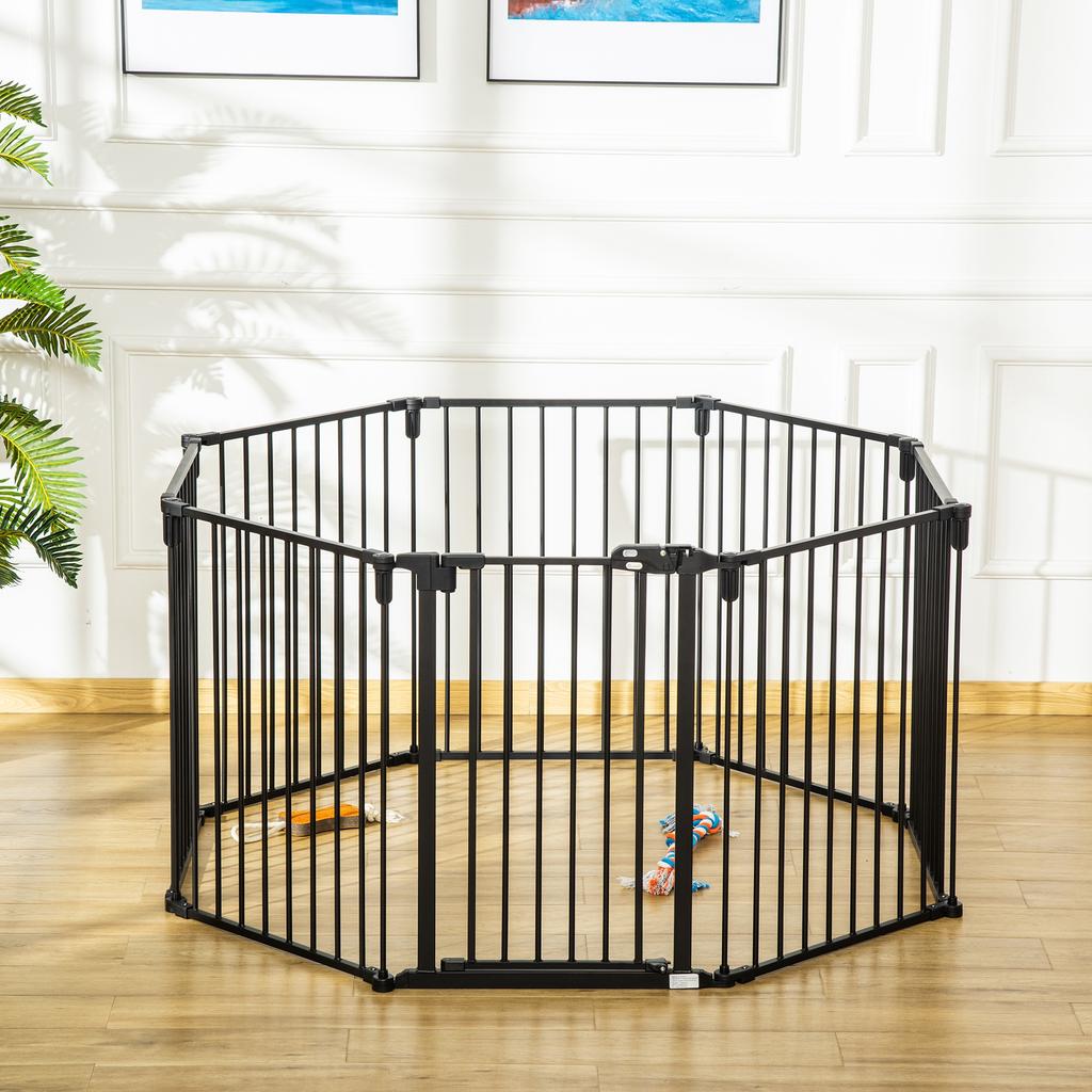 8-Section Folding Dog Safety Gate, Self-Locking and Locking System, Black