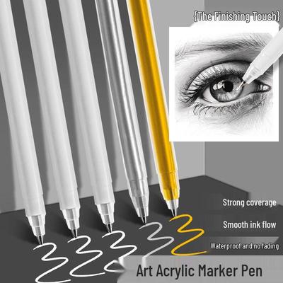Acrylic White Highlight Pen, Gold & Silver Outline, Quick-Dry, Waterproof