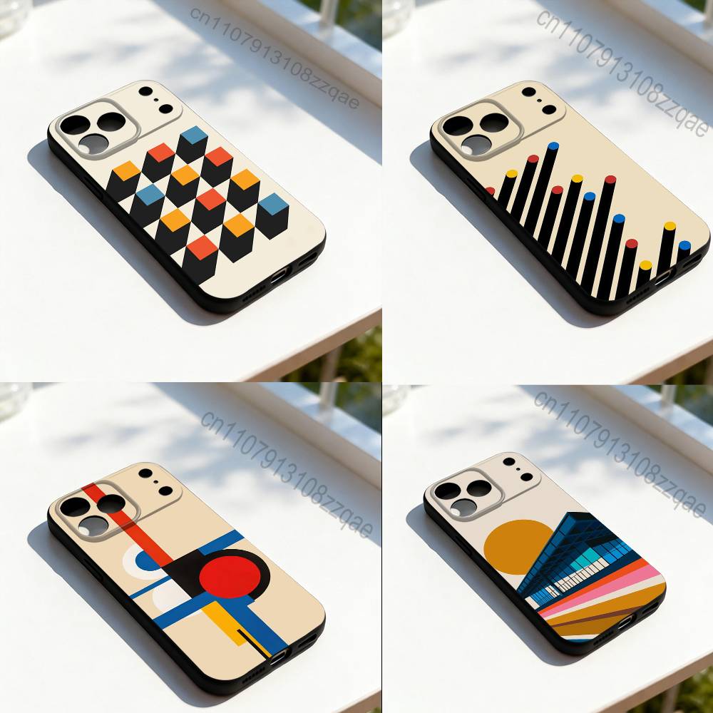 Cool Bauhaus Exhibition Phone Case For iPhone 11,12,13,14,15,16,17,Pro,Max,Plus,E,SE4,Air,Mini Black Soft Cover