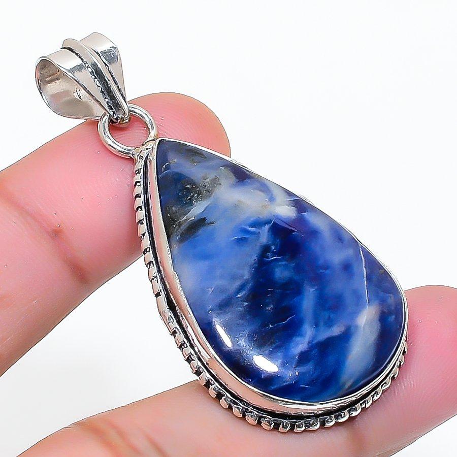 Natural Sodalite Gemstone Handmade 925 Sterling Silver Pendant 1.97" AP-14982