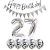 2 Balloons Number 27 + Happy Birthday Garland + Silver Banner foil Balloon 27th Birthday Decoration+5 Confetti Balloons boy Girl 27 Year Birthday