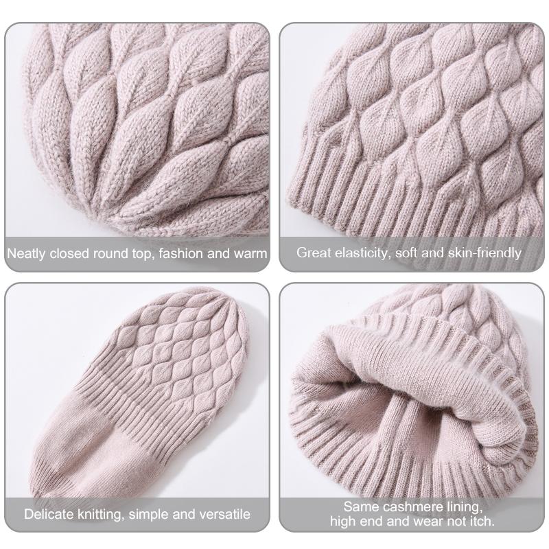 Jxwatcher Women Winter Hat Real Fur Pompom Angora Knitted Wool Beanie Fashion Casual Outdoor Thick Ladies Warm Fur Ball Hats New