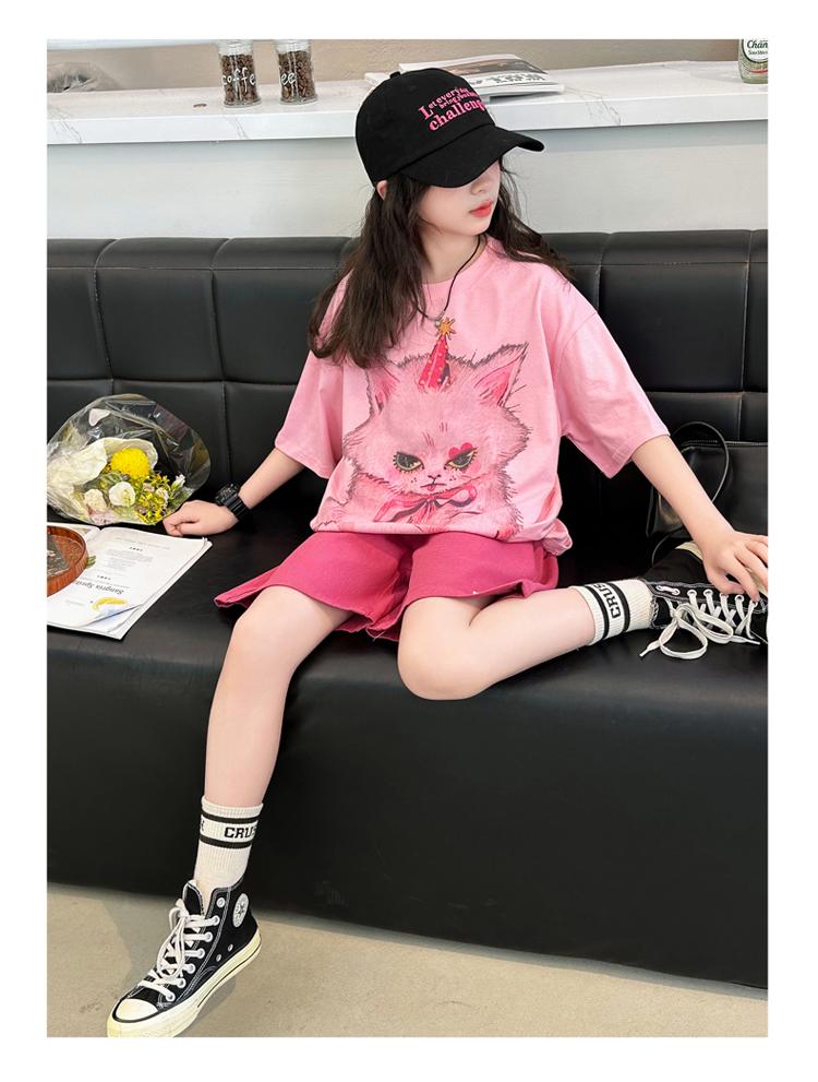 Girls' Summer Casual Set New Korean Style Fashionable Loose Girls' Summer Short Sleeved Shorts Set