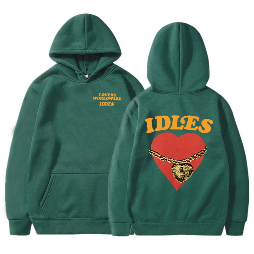 IDLES LOCKED HEART HOODIE Długi Rękaw Moda Męskie Bluzy z Kapturem Unisex Streetwear Zespół Punkowy Hip Hopowe Pulowery Ubrania Męskie
