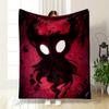 A Dark, Shadowy Figure with Glowing White Eyes Against a Red Background. for All Seasons Blanket Lunch Break Throw Gift
