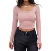 Autumn Slim Fit Square Neck Knit T-shirt Women Solid Long Sleeve Short Tshirts Female Fashion Tops Casual Sexy Tees Blusas 30288
