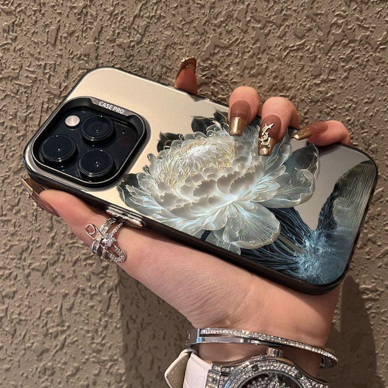 Colorful lotus for iPhone11 mobile phone case Apple 12/13 all-inclusive 14/15 colored silver case XSXR/xsmax
