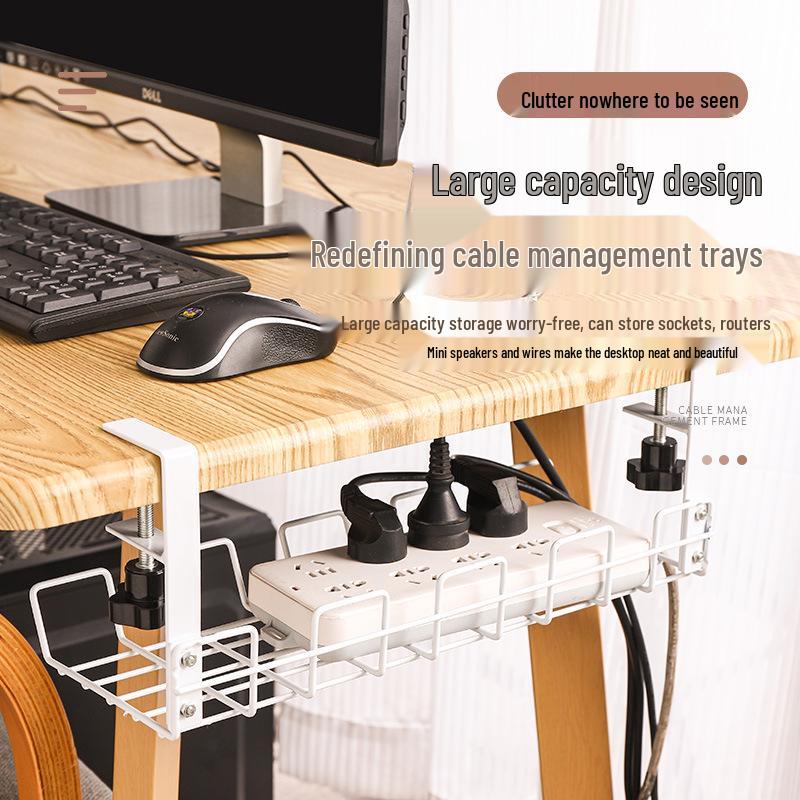 Punch-Free Under-Desk Adjustable Wire Storage Rack