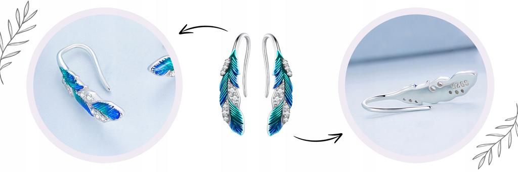 Earrings Colorful Feather S925 Peacock Zircons Feathers Crystals Bird