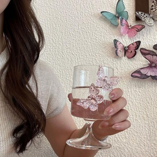 Copas de Vino de Mariposa 3D 250ml Vidrio de Borosilicato Alto Resistente al Calor Frío Copa de Vino Cristalería para Cócteles