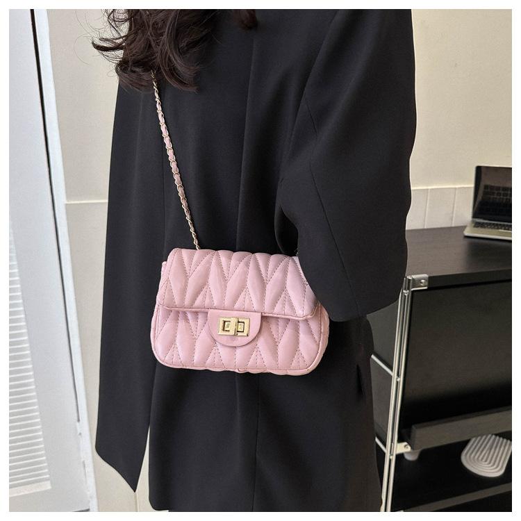 Faux Leather Quilted Chain Bag for Women, Minimalist Crossbody Square Purse, Soft Single Strap Shoulder Handbag KTB