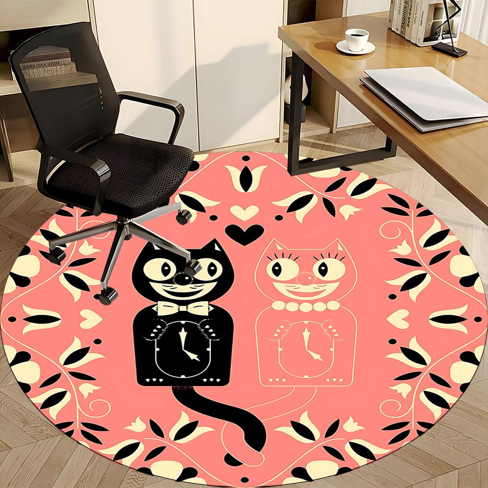 1pc Cat Floral Pattern Chair Carpet for Office, Round Non Slip Durable Large Size Office Carpet, Suitable for Office