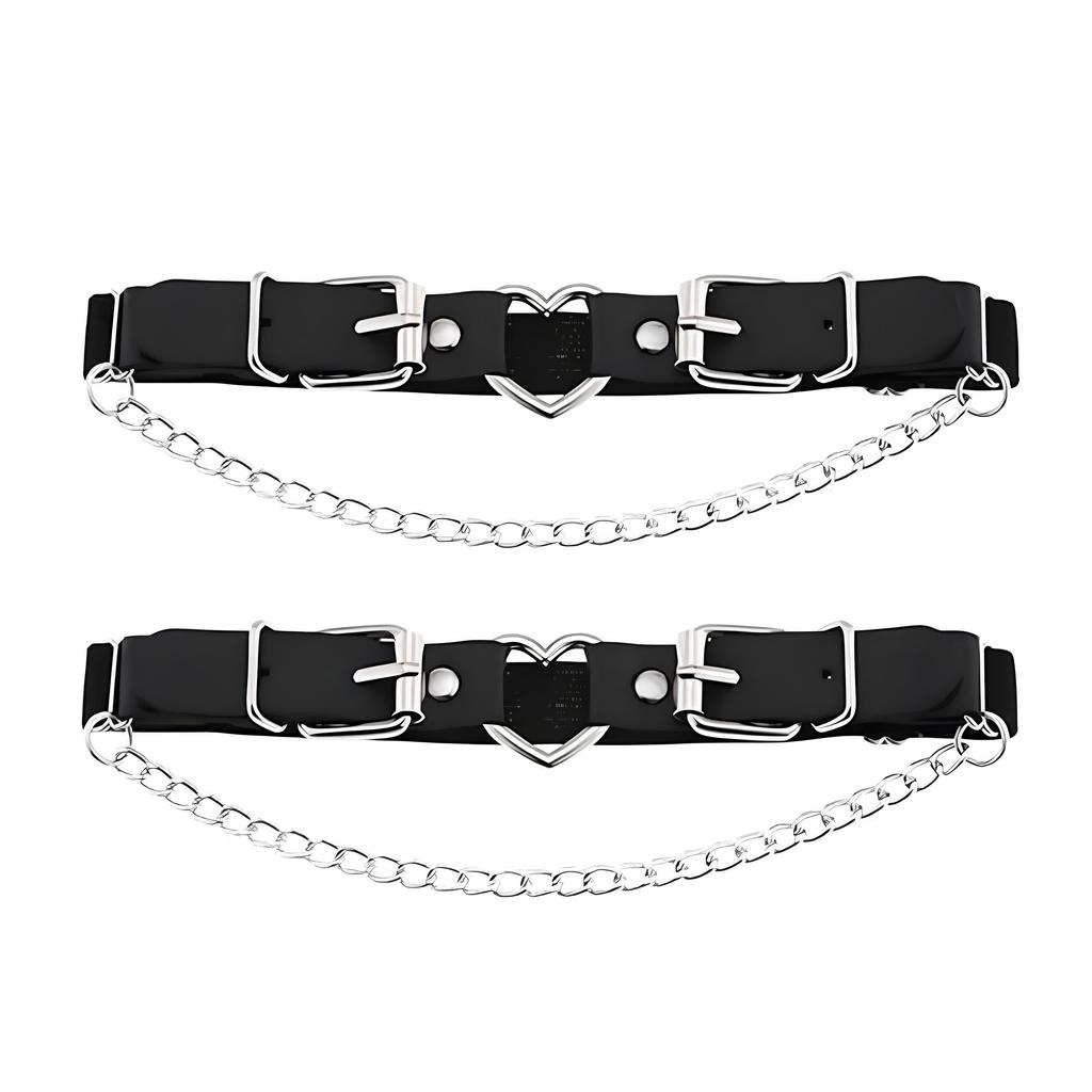 Women's Punk Heart Garter - Faux Leather Thigh Ring with Metal Heart Detail, Adjustable Leg Strap for Gothic Fashion and Cosplay