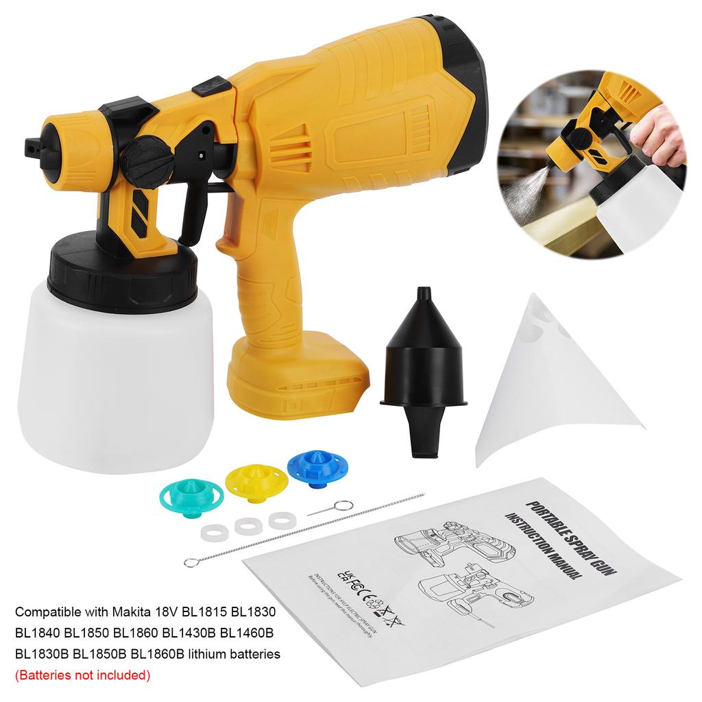 Cordless High Capacity Paint Sprayer Gun for Makita 18V Battery (No Battery) with 3 Nozzles for Furniture and House Painting