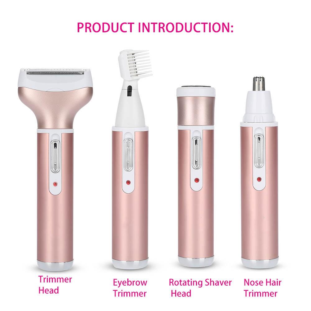 4 IN 1 Portable Lady Grooming Kit Women Mini Electric Shaving Cutter Set Rose Gold