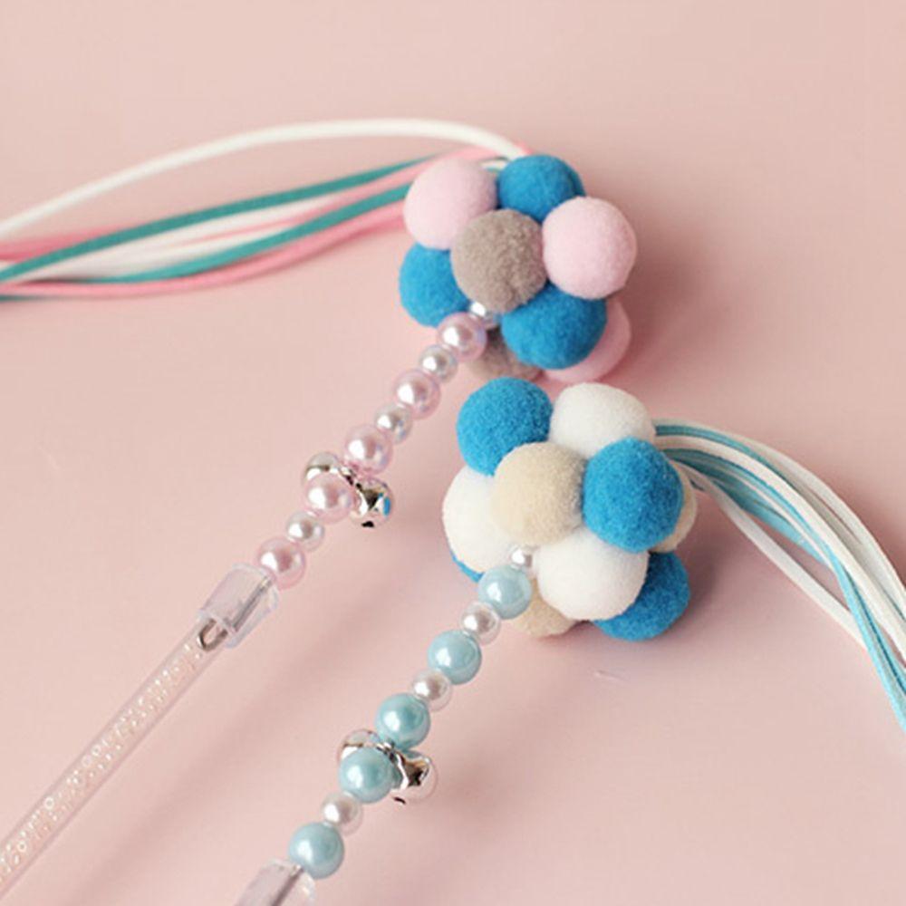 Pet Tassel Wand With Pompom And Bell Cat Teaser Wand Beaded Kitten Teaser Stick Kitten Interactive Toy Colorful Pet Supplies