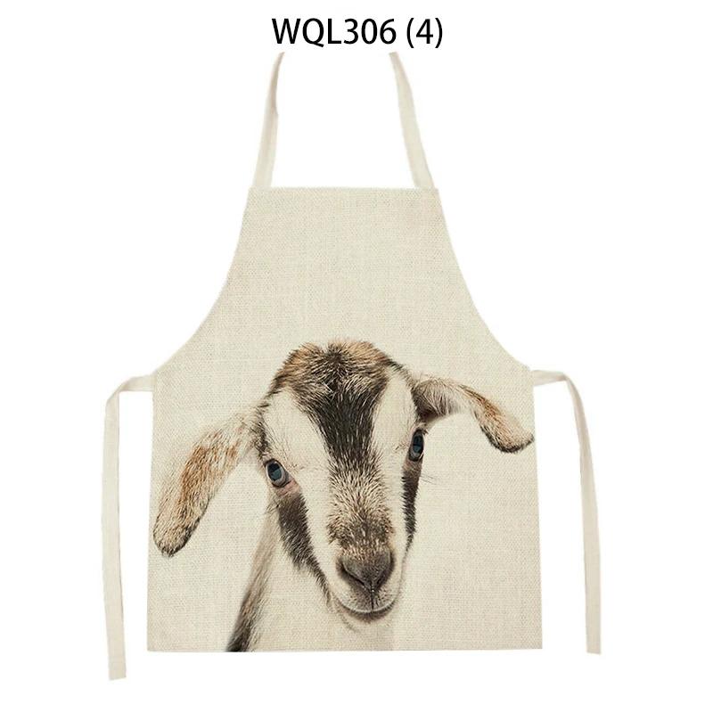Cartoon Rabbit Deer Bear Print Kitchen Apron Women Men Sleeveless Linen Cooking Apron Home Cleaning Pinafore Baking Accessories