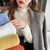 Sweater Women's Winter Velvet Thickened Semi-turtleneck Bottoming Shirt with a New Integrated Velvet Fungus Edge Knitted Top