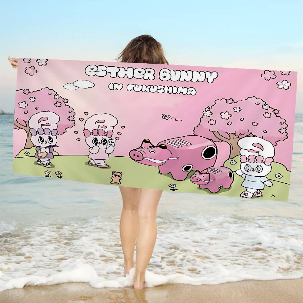 

E-Esthers Bunnys Cartoon Microfiber Printed Beach Towel Mountain Climbing Yoga Beach Swimming Running Absorbent Soft Towel W30*H60(CM)