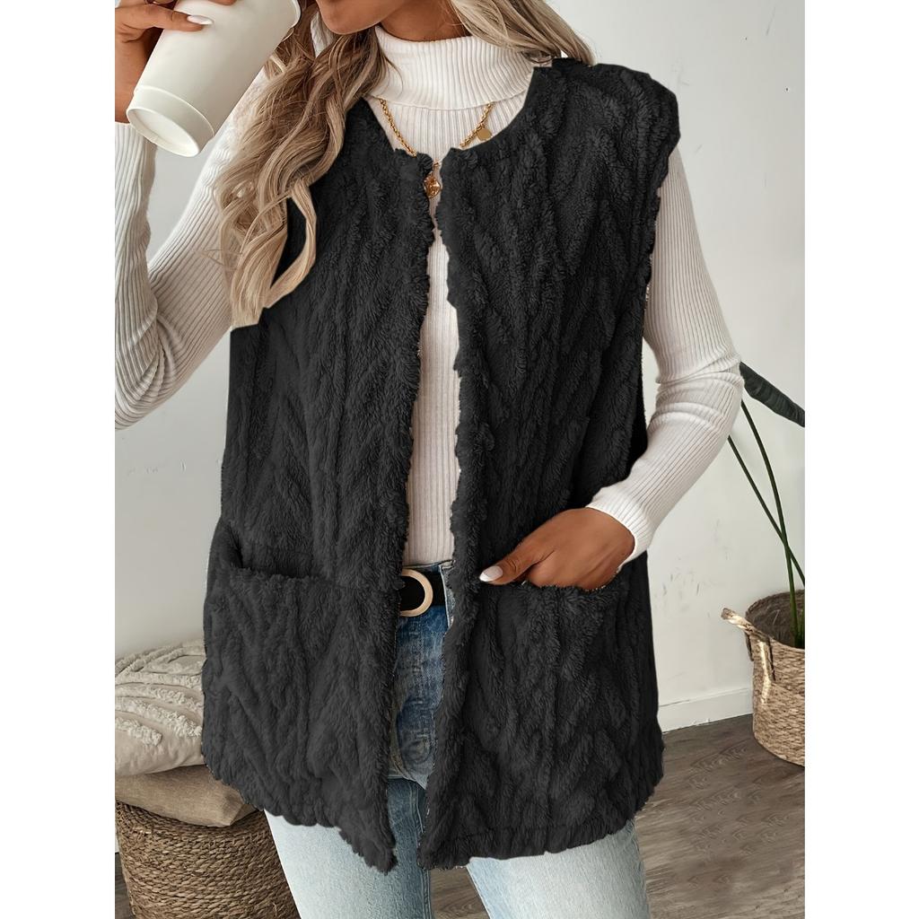 Women's Double-sided Fleece Sleeveless Cardigan Vest With Pockets Casual Loose Open Front Outfit  For European American Hot Sale