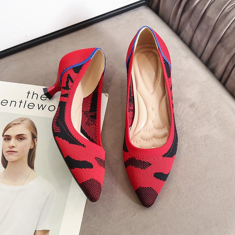 Pointed head shallow mouth single shoes women's autumn new flying woven temperament women's shoes stiletto high heels