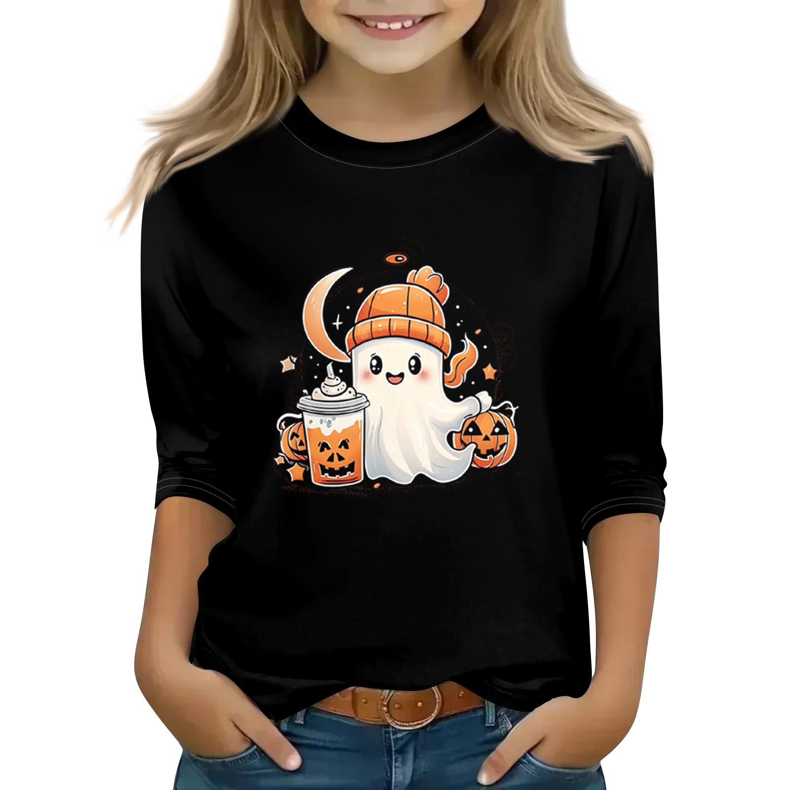 

Топы с принтом для девочек 5-16 лет с круглым вырезом и рукавами 3/4 Футболки Модные топы Наряды Футболки 110 шафрановый