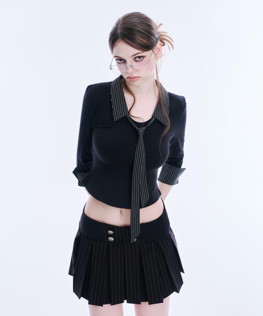 Akeumeseodeu Layered Tie Shirt (Black)