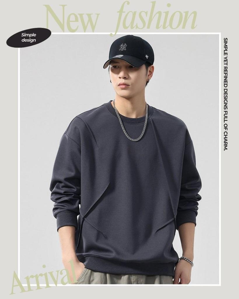 Long Plus Simple and Round Solid Loose Dark [foveitaa] Men's Fall/Winter Sweatshirt, Sleeve, Size, Stylish, Collar, Popular, Color, Pullover, Cool,