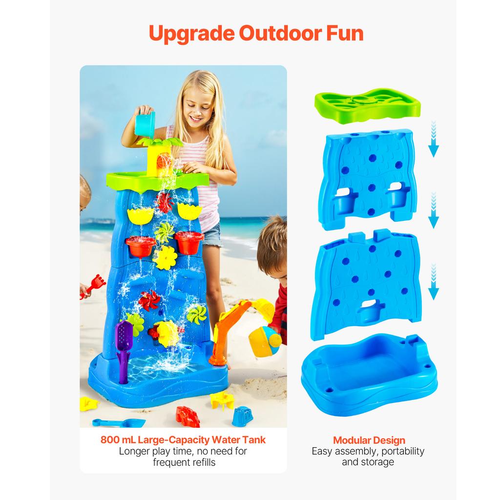 SucceBuy Water Play Table Kids Outdoor Beach Toy with 37PCS Accessories Double-Sided Summer Sand Platform for Children Gifts