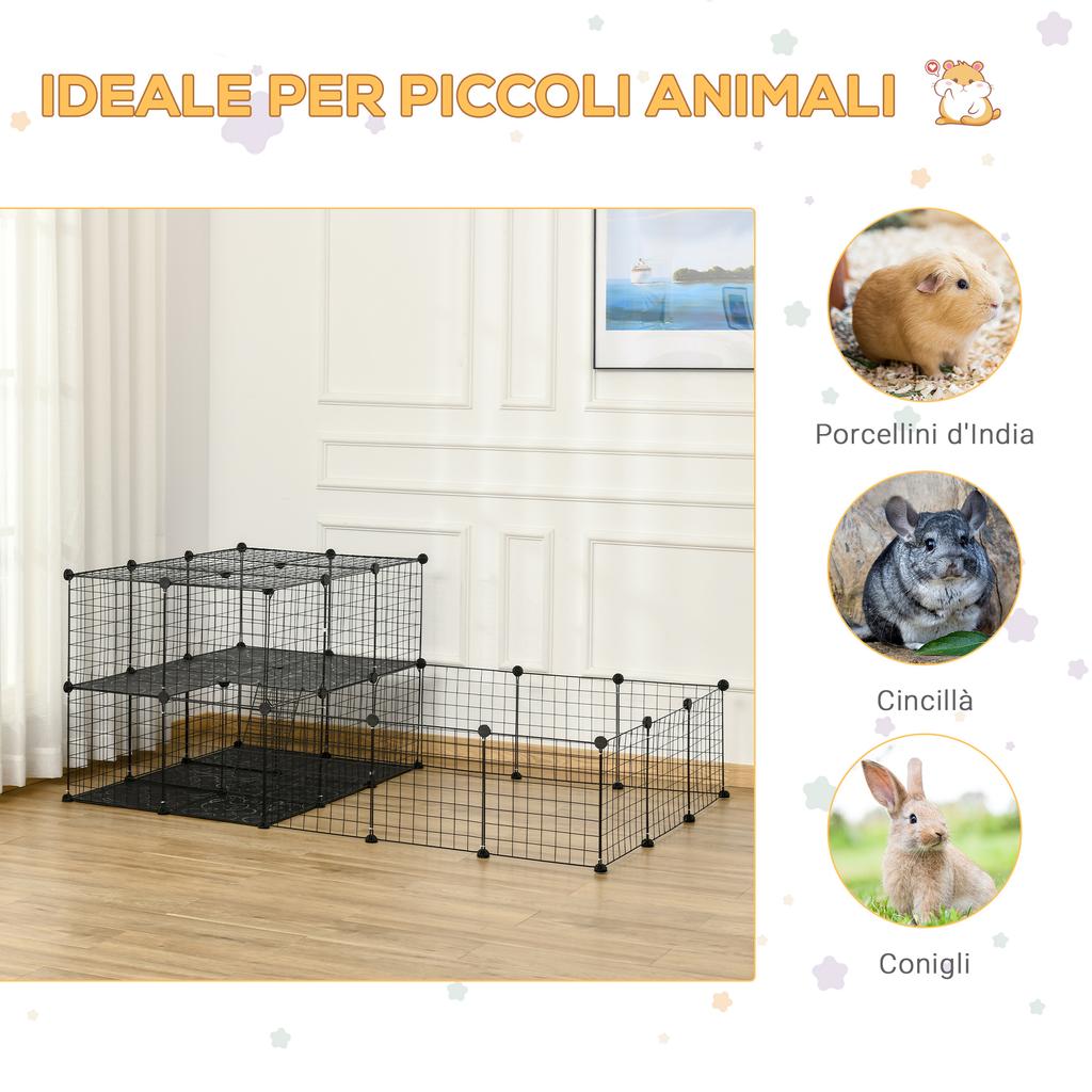 Modular Metal Rabbit Run with Ladder and Mounting Accessories, 175x105x70cm - Black