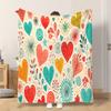 Fflannel Blanket 1pc Hearts And Floral Elements Soft Comfortable and Warm This Nap Blanket/sofa Blanket Is Suitable for All Season