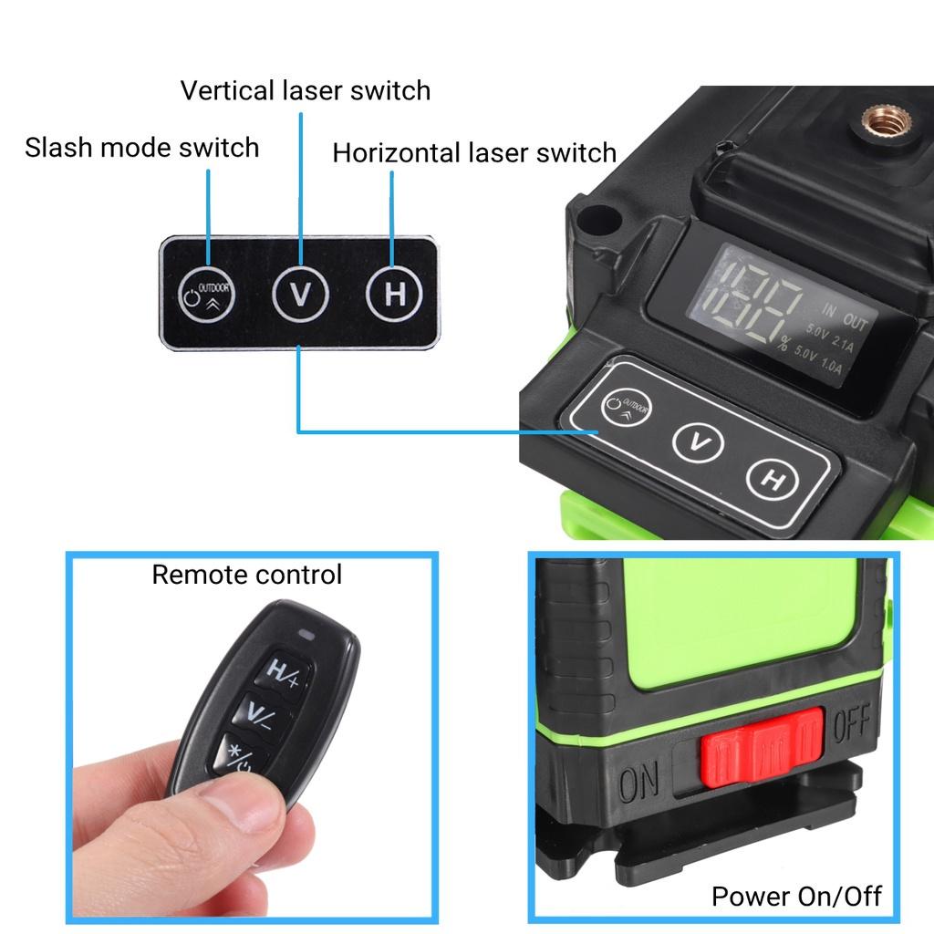 360° Rotary LD Green Laser Level 3D 12 Line Cross Self Leveling Measure Tool LED Display