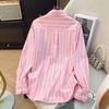 Women's Anti-Curling Striped Shirt - Overlap Design, Loose Fit, Plus Size, Perfect for Spring & Autumn.