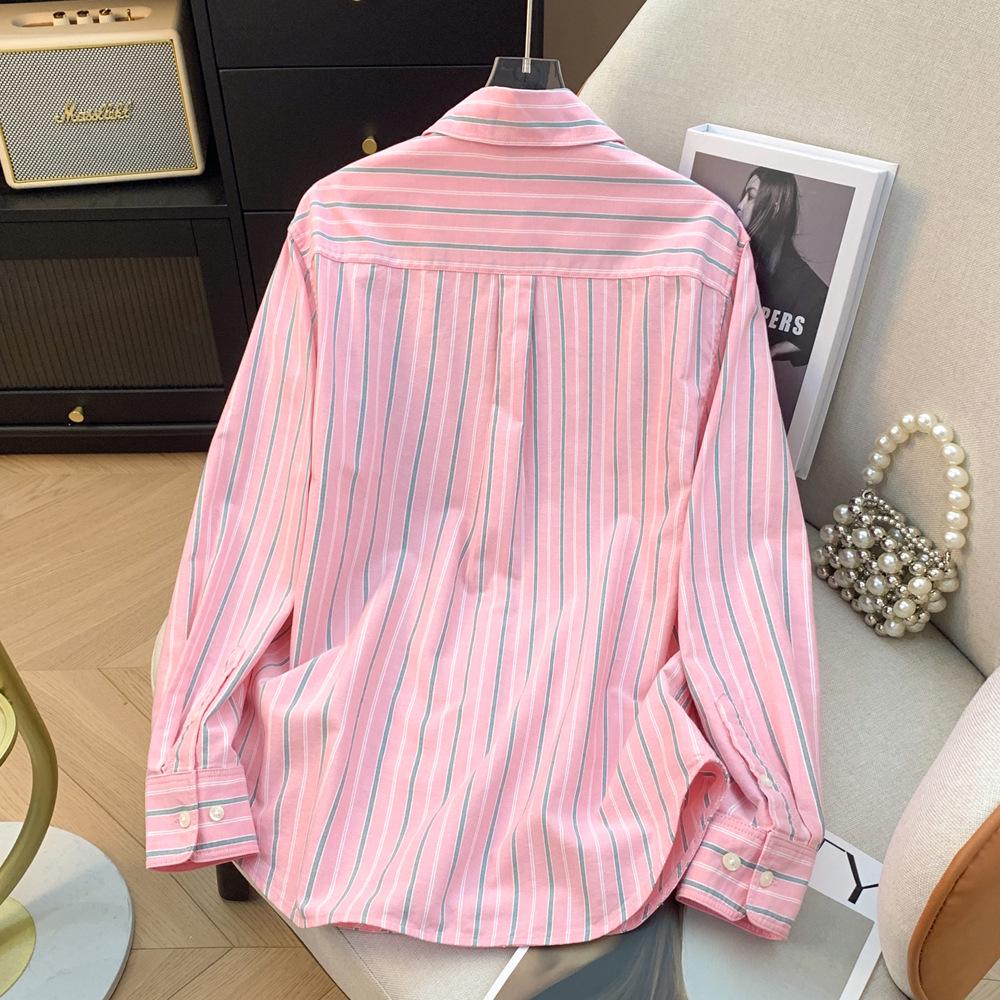 Women's Anti-Curling Striped Shirt - Overlap Design, Loose Fit, Plus Size, Perfect for Spring & Autumn.