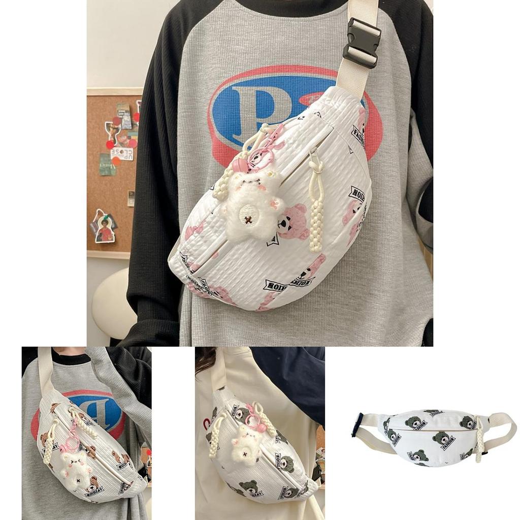 Trendy Nylon Bear Print Chest Bag For Casual Wear With Stylish Fresh Sweet Design