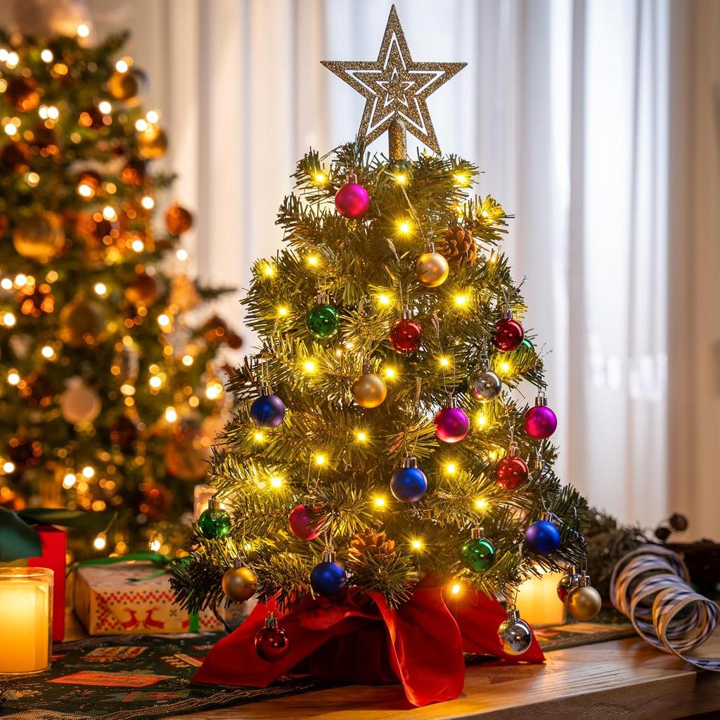 Vorgebeleuchteter Tisch-Weihnachtsbaum Warme Lichter Tannenzapfen Beste Feiertagsdekoration JOYFY 2 Fuß 24 mit für Unterhaltung Spiel Sicher Kinderfreundlich Spaß
