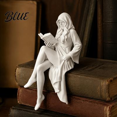 Pequena Decoração de Estante Menina Fantasma Imprimida em 3D Lendo Estátua Sem Rosto Elegante