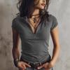 Women's T-shirts Spring Summer New Arrivals Plain-coloured Short-sleeved T-shirts with Zip-up Collars