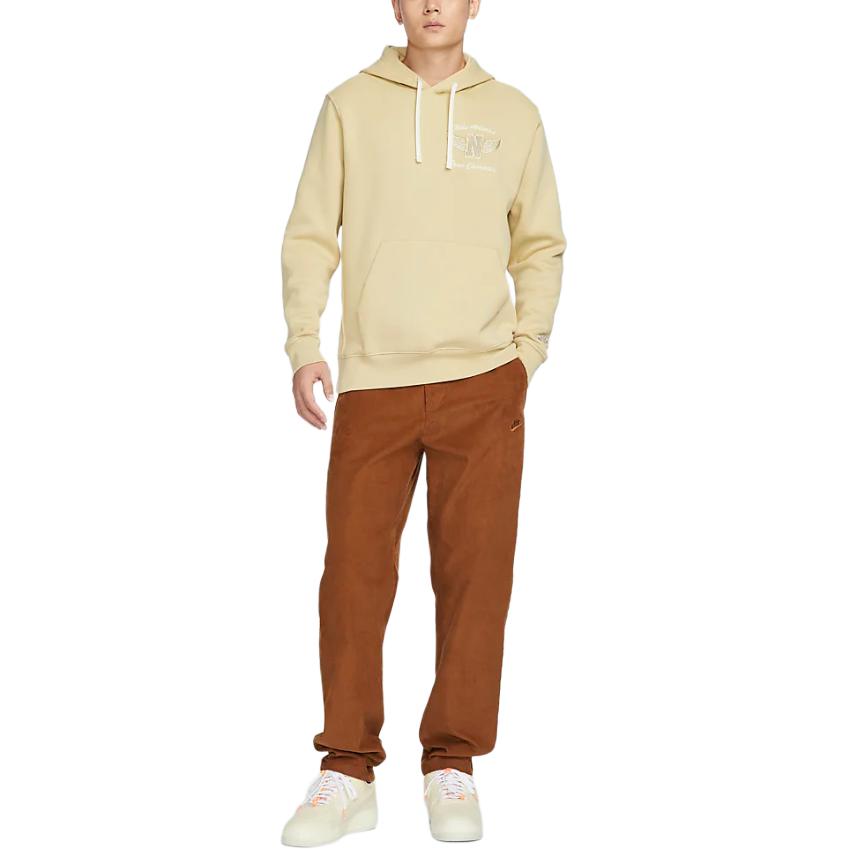 Nike Sportswear Club Logo Embroidery Letter Comfortable Soft Fleece Lined Pullover Hooded Sweatshirt Men's Yellow HQ4952-783