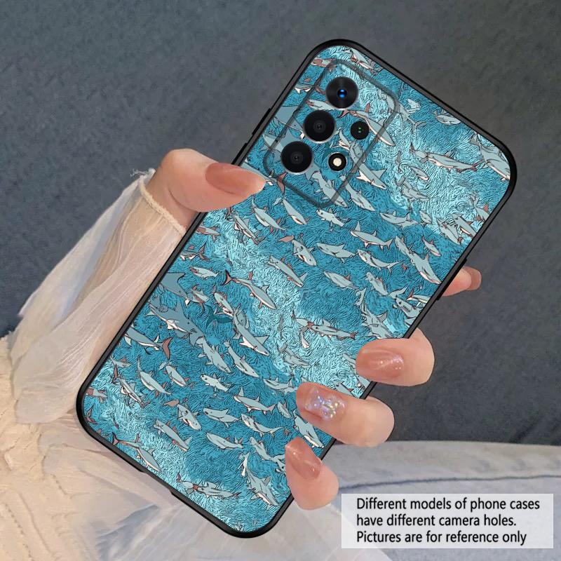 Cartoon Blue Shark For Samsung A03 Core A 04 05 06 12 14 15 16 22 23 Galaxy A25 26 4G 34 35 52 53 56 71 73 90 5G soft phone case