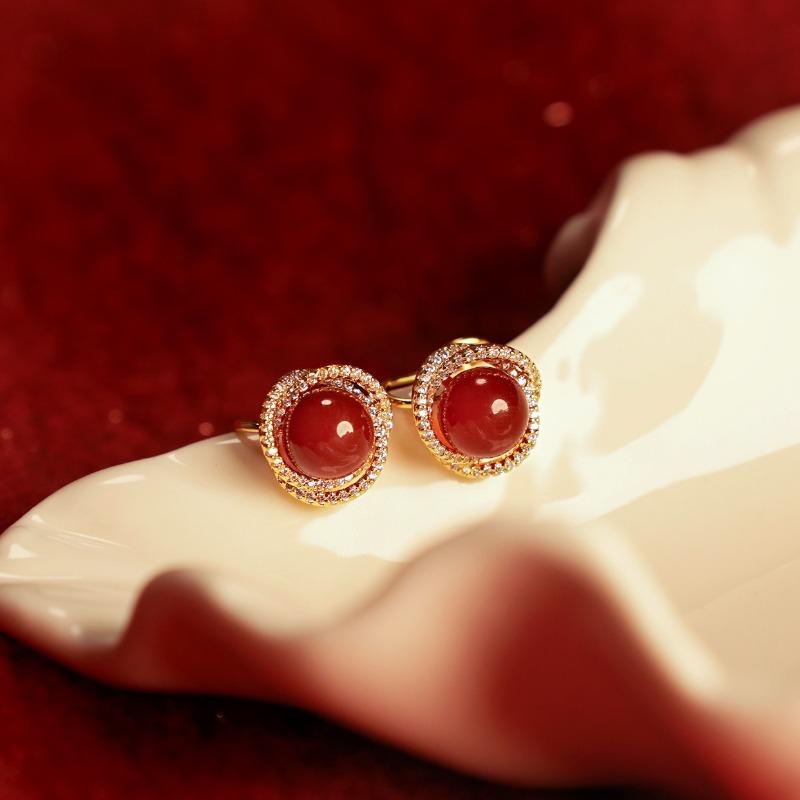 Red Agate Earrings, Mosquito Coil Earrings, Elegant and Luxurious Stud Earrings Earrings