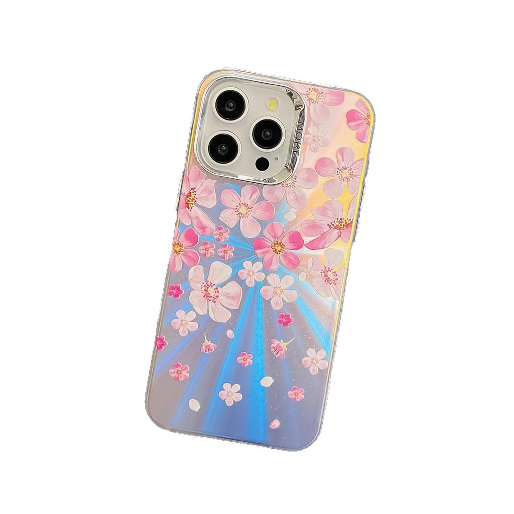 Electroplated laser flower suitable for iphone16E mobile phone case matte IMD Apple 15promax anti-drop 14