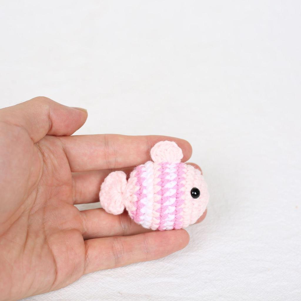 Handmade Knitted Clownfish Keychain - Cute Crochet Wool Yarn Ornament