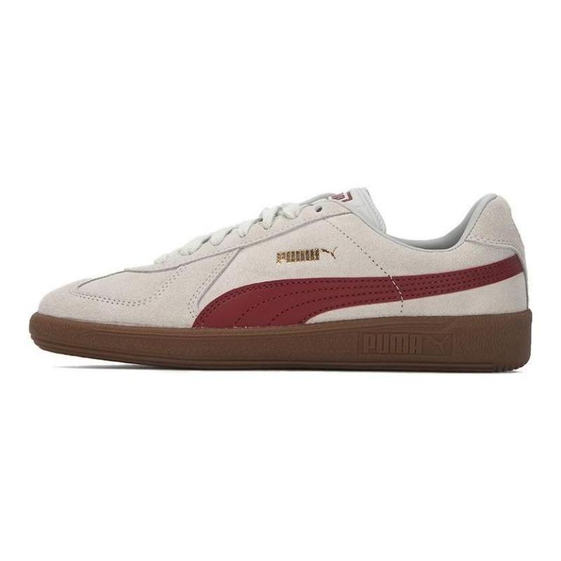 PUMA Army Trainer Suede Unisex Low Top Skate Shoes White Grey Red 388156-02 35.5