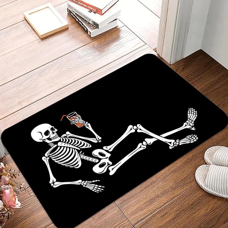 Creative Skeleton Printing Non Slip Small Rug Waterproof Easy Clean Floor Mat for Indoor Outdoor Use Durable Home Decor Novelty