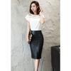 Women Faux Leather Midi Pencil Skirt, High Waist Slim Bodycon Skirt, Front Split Wrap Skirt, Spring Fall Party Commuter Sheath Skirt for Ladies